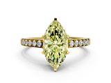 Yellow gold Fancy Yellow Marquise  Solitaire Diamond Ring with Pavé Band and Four-Prong Setting