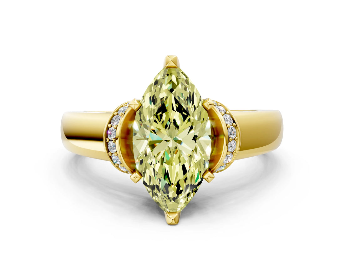 Yellow gold Fancy Yellow Marquise  Solitaire Diamond Ring with Pave Band and Six-Prong Setting_26