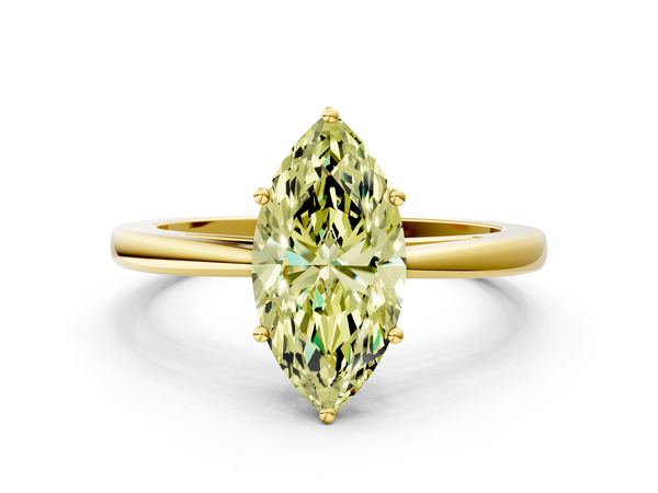 Yellow gold Fancy Yellow Marquise  Solitaire Diamond Ring with Split Shank and Four-Prong Setting