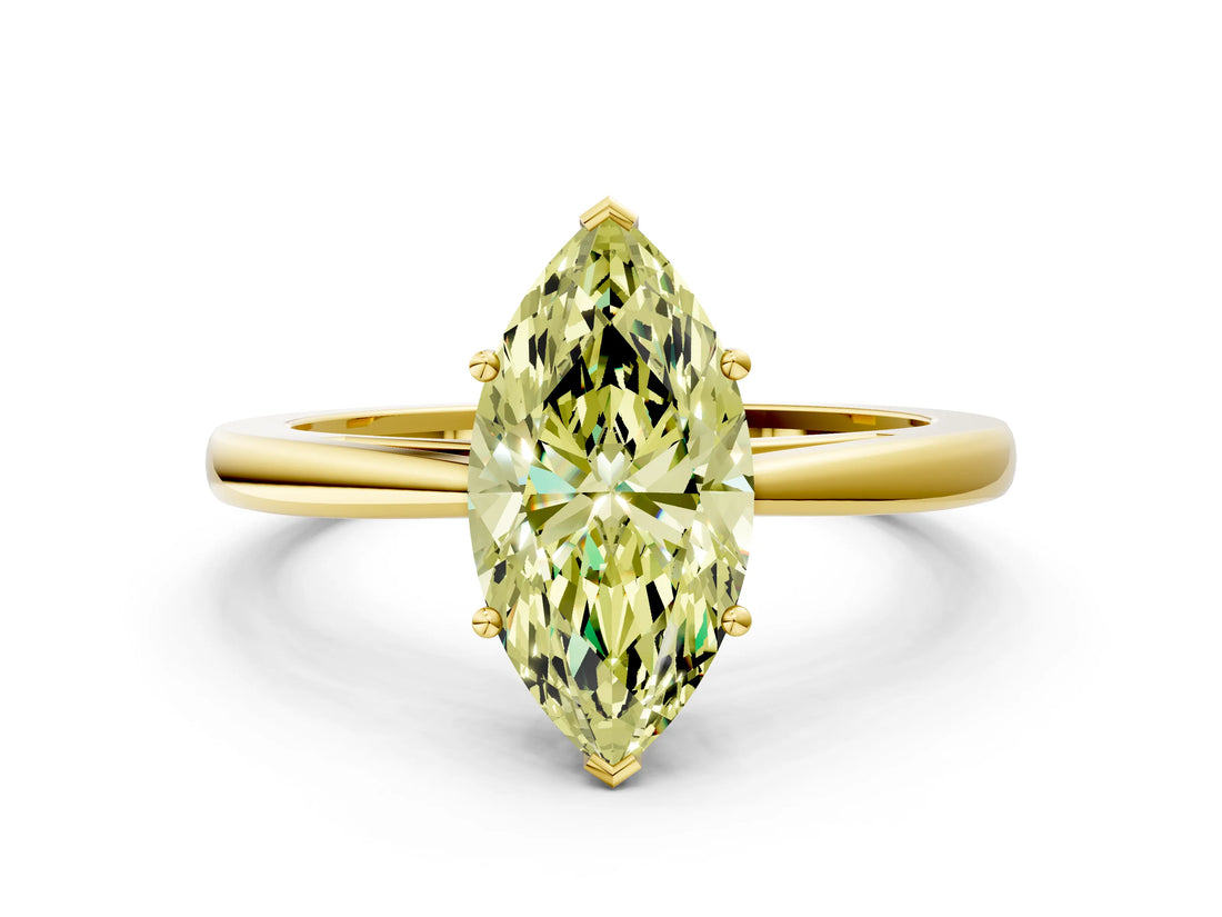 Yellow gold Fancy Yellow Marquise  Solitaire Diamond Ring with Split Shank and Four-Prong Setting_12