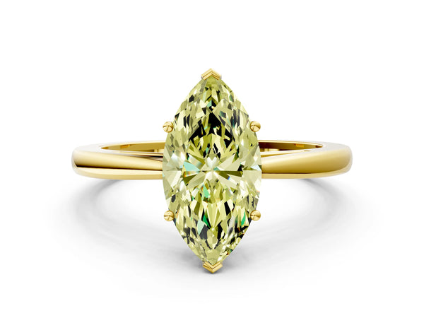Yellow gold Fancy Yellow Marquise  Solitaire Diamond Ring with Split Shank and Four-Prong Setting