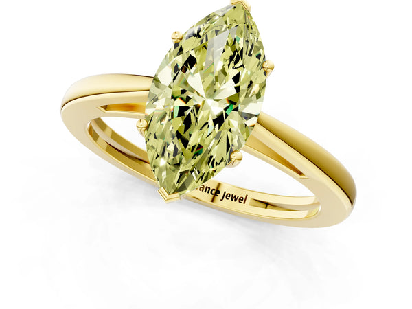Yellow gold Fancy Yellow Marquise  Solitaire Diamond Ring with Split Shank and Four-Prong Setting