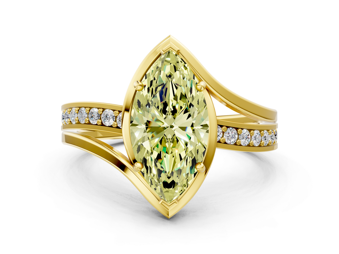 Yellow gold Fancy Yellow Marquise  Solitaire Diamond Ring with Split Shank and Prong Setting_17