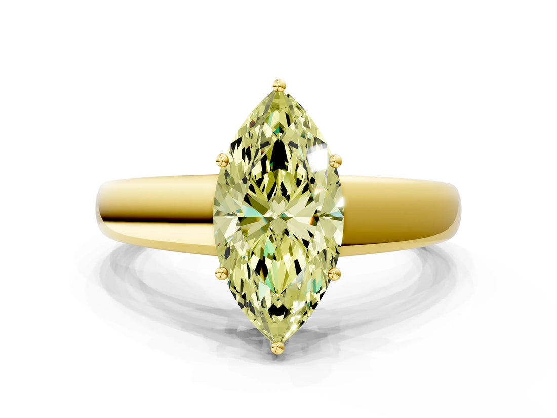Yellow gold Fancy Yellow Marquise  Solitaire Diamond Ring with Tapered Band and Four-Prong Setting_34