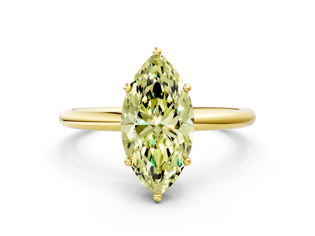 Yellow gold Fancy Yellow Marquise  Solitaire Diamond Ring with a Classic Band and Four-Prong Setting 1