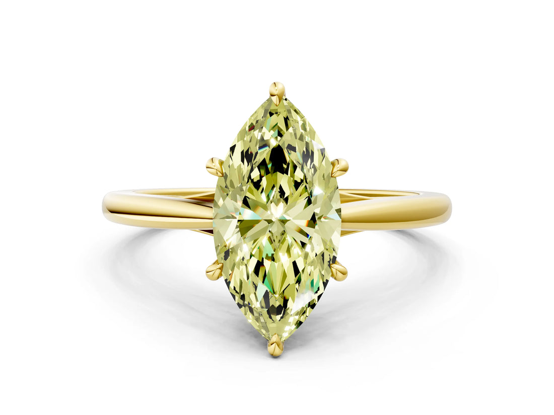 Yellow gold Fancy Yellow Marquise  Solitaire Engagement Ring with Four-Prong Setting and Classic Band