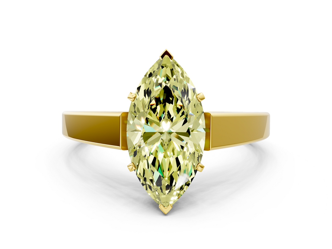 Yellow gold Fancy Yellow Marquise  Solitaire Engagement Ring with Four-Prong Setting and Tapered Band_3