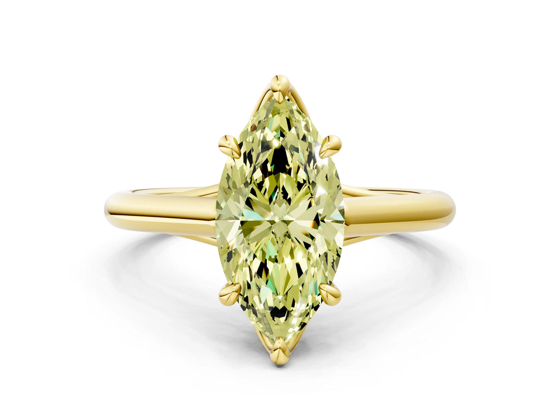 Yellow gold Fancy Yellow Marquise  Solitaire Engagement Ring with Six-Prong Setting and Classic Band