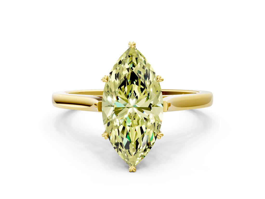 Yellow gold Fancy Yellow Marquise  Solitaire Heart Prong Engagement Ring with Tapered Band_35