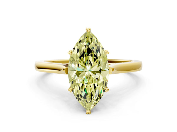 Yellow gold Fancy Yellow Marquise  Solitaire Heart Prong Engagement Ring with Tapered Band