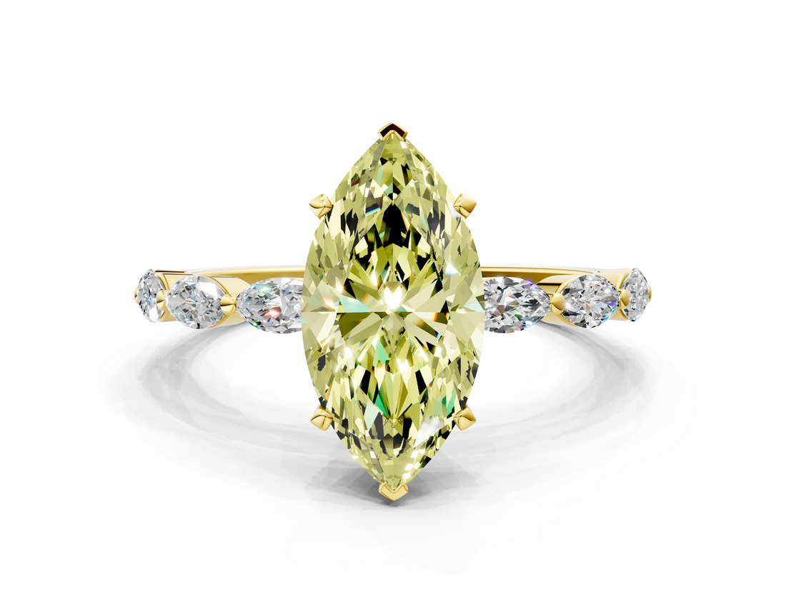Yellow gold Fancy Yellow Marquise  Solitaire Marquise Side Stone Prong Setting Ring