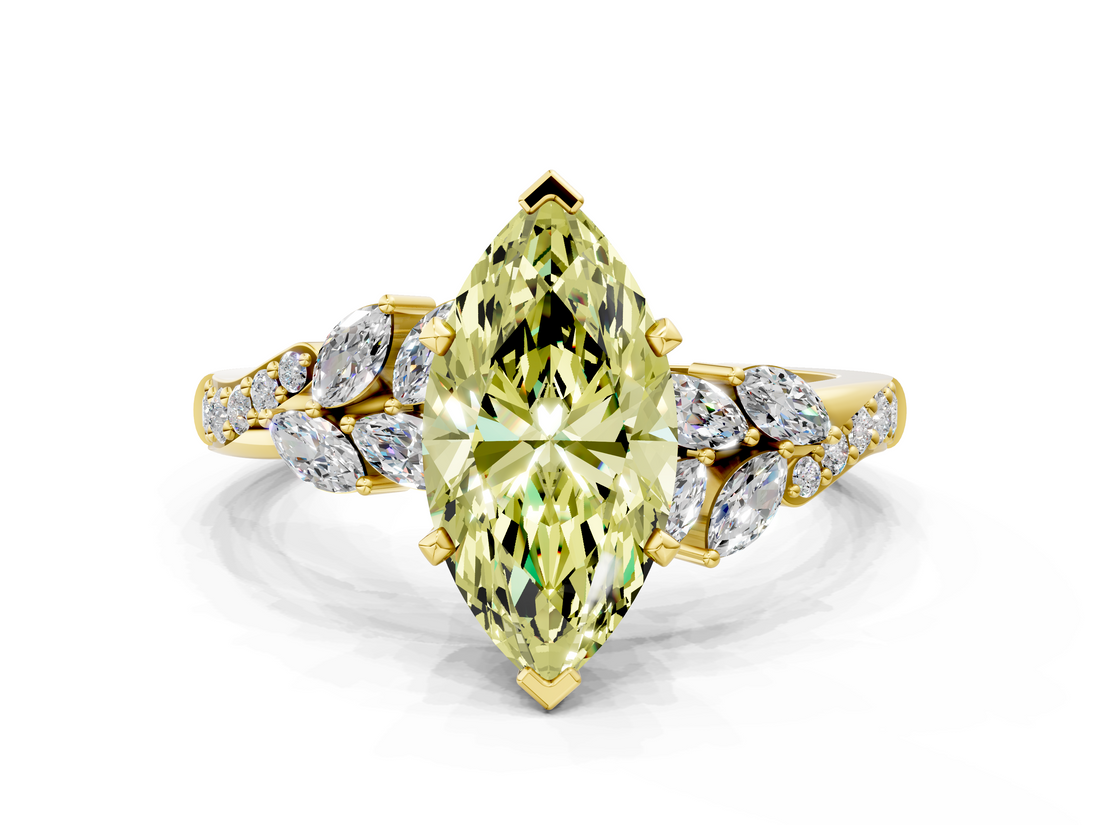 Yellow gold Fancy Yellow Marquise  Solitaire Marquise Twist Band with Six-Prong Setting