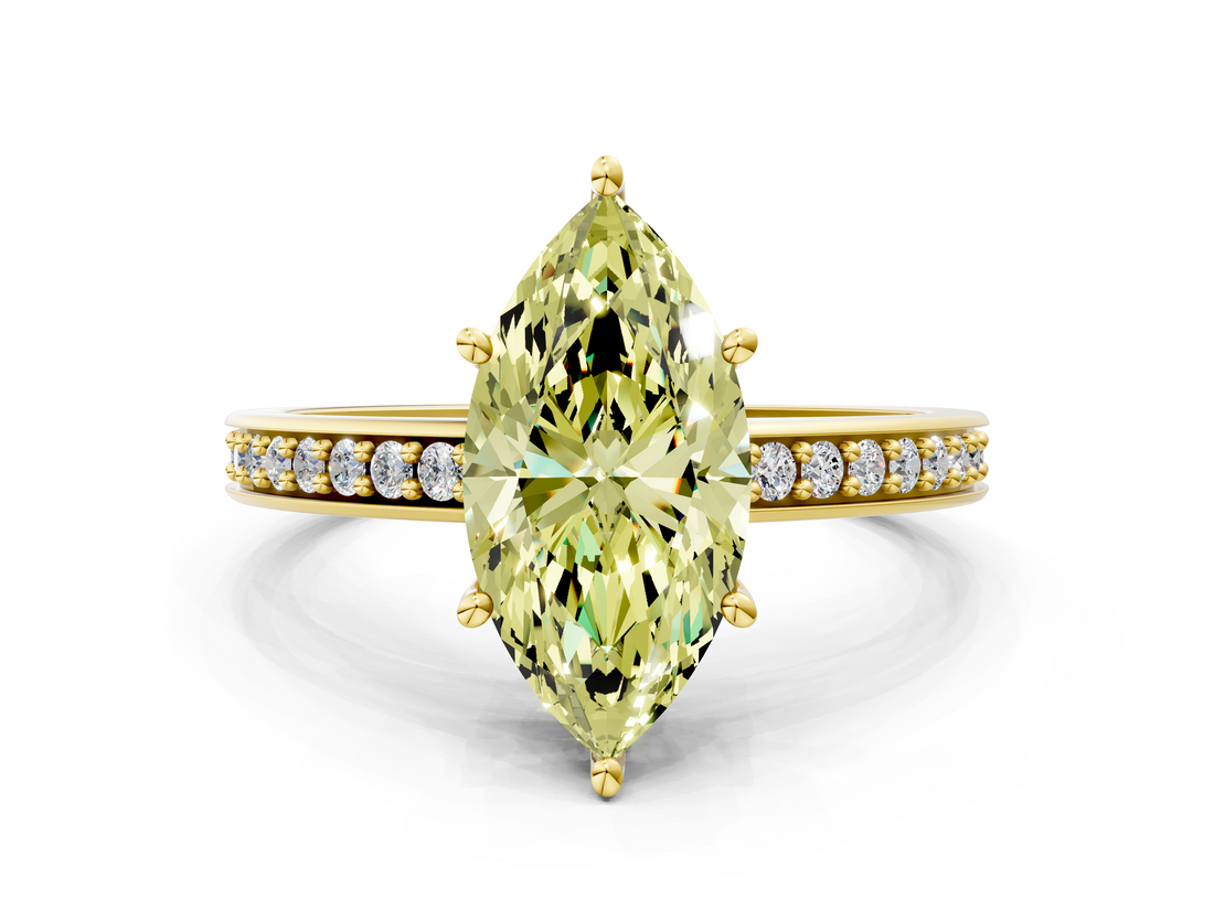 Yellow gold Fancy Yellow Marquise  Solitaire Pavé Band Prong Setting Ring