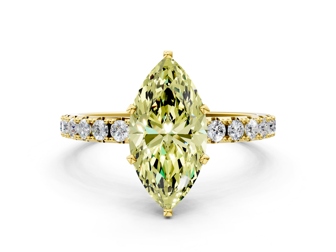 Yellow gold Fancy Yellow Marquise  Solitaire Pavé Band with Four-Prong Setting