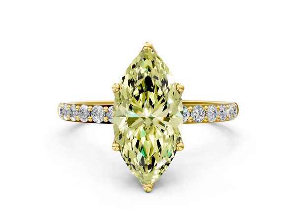 Yellow gold Fancy Yellow Marquise Cut Diamond Solitaire Engagement Ring with Round  Pavé Band and Prong Setting