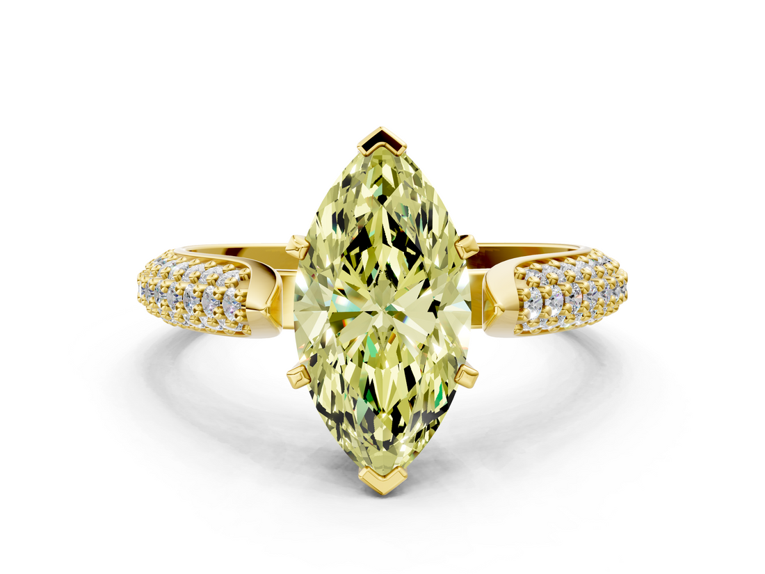 Yellow gold Fancy Yellow Marquise  Solitaire Pavé Diamond Engagement Ring with Four-Prong Setting