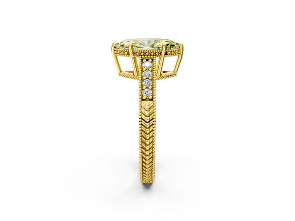 Yellow gold Fancy Yellow Marquise  Solitaire Pavé Diamond Milgrain Engagement Ring with Four-Prong Setting