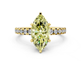 Yellow gold Fancy Yellow Marquise  Solitaire Pave Diamond Engagement Ring with Four-Prong Setting