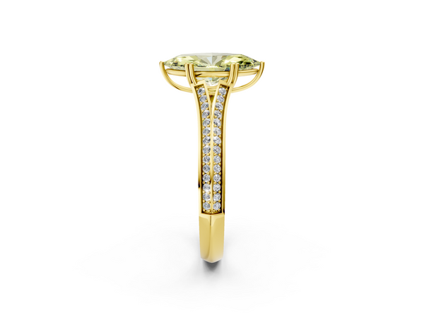 Yellow gold Fancy Yellow Marquise Cut Diamond Split Shank Engagement Ring with Pavé Band