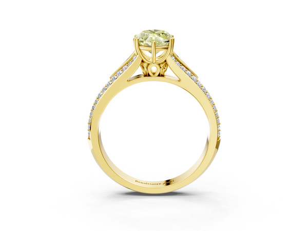 Yellow gold Fancy Yellow Marquise Cut Diamond Split Shank Engagement Ring with Pavé Band