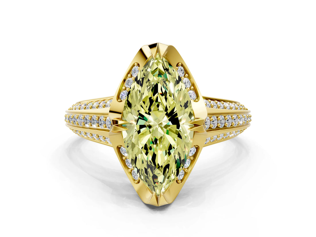 Yellow gold Fancy Yellow Marquise  Solitaire Pave Split Shank Ring with Four-Prong Setting_81