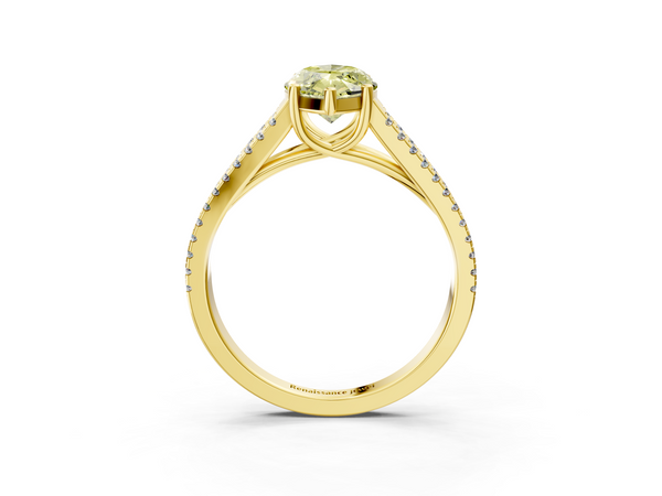 Yellow gold Fancy Yellow Marquise Cut Diamond Solitaire Engagement Ring with Split Shank Pavé Band