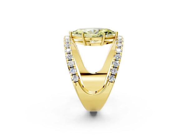 Yellow gold Fancy Yellow Marquise  Solitaire Split Shank Pave Diamond Ring