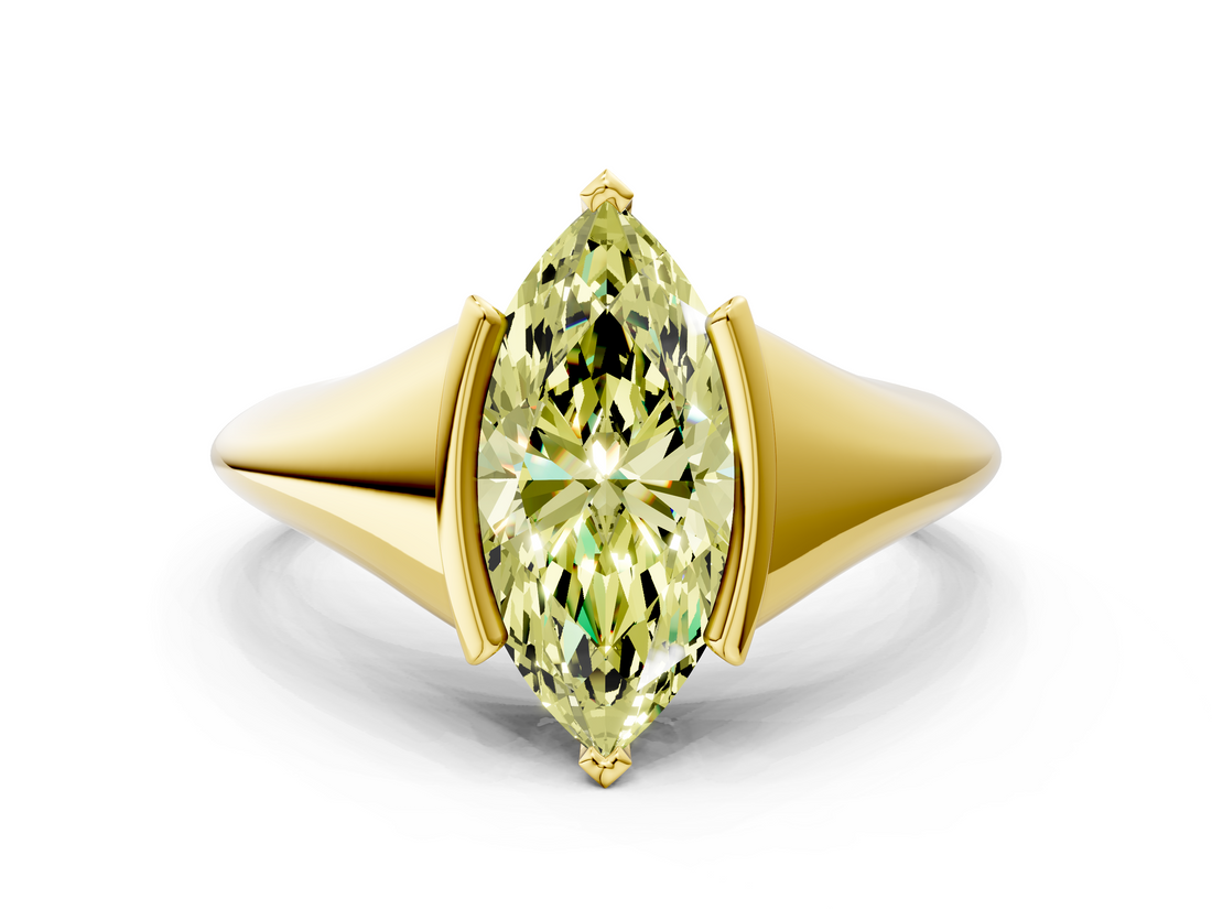 Yellow gold Fancy Yellow Marquise  Solitaire Tension Set Diamond Ring