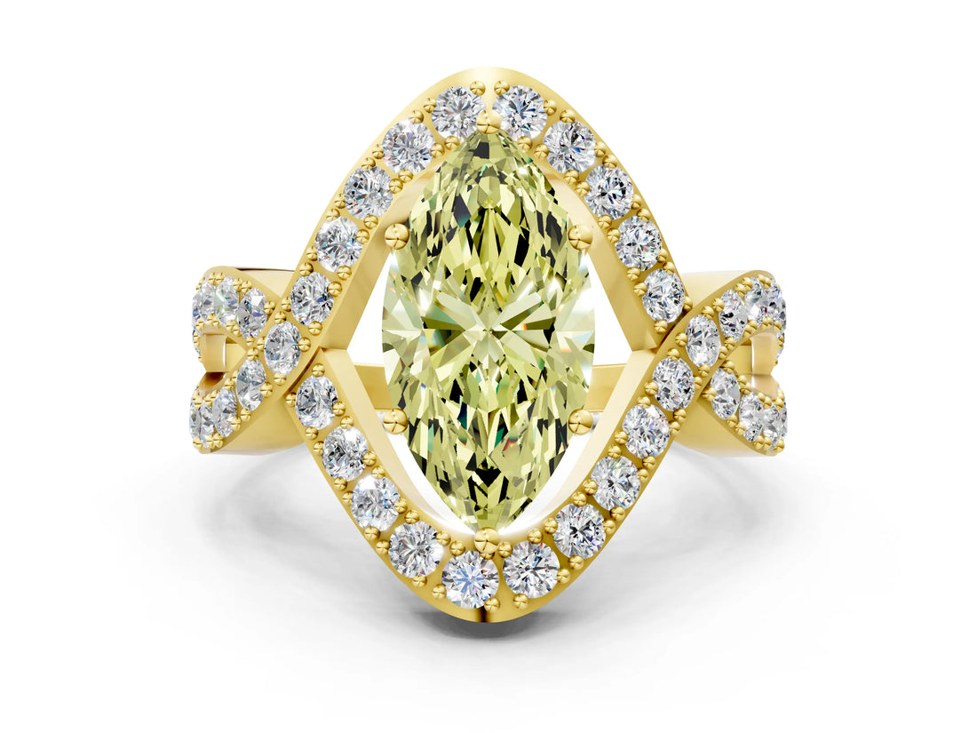 Yellow gold Fancy Yellow Marquise  Solitaire Twist Band Pavé Diamond Engagement Ring_32