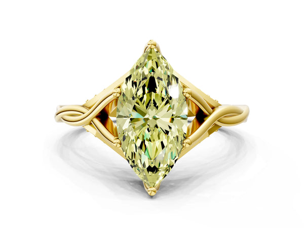 Yellow gold Fancy Yellow Marquise  Solitaire Twist Band Six-Prong Setting