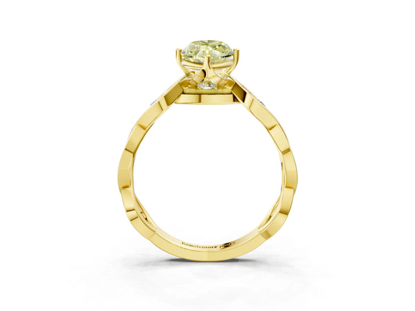 Yellow gold Fancy Yellow Marquise  Solitaire Twist Band with Leaf Prong Setting