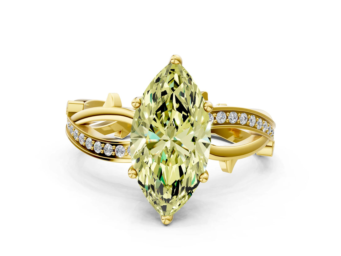 Yellow gold Fancy Yellow Marquise  Solitaire Twist Band with Pavé Accents and Four-Prong Setting_33