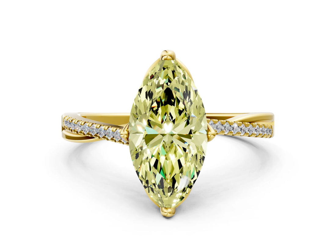 Yellow gold Fancy Yellow Marquise  Solitaire Twist Band with Pavé Diamonds and Four-Prong Setting_45