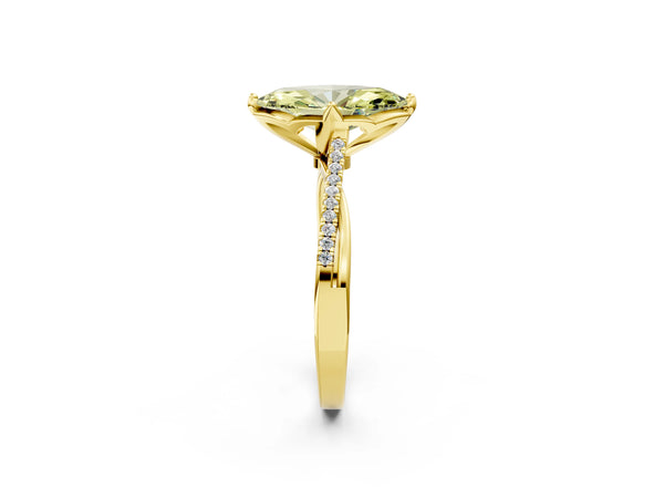 Yellow gold Fancy Yellow Marquise  Solitaire Twist Band with Pavé Diamonds and Four-Prong Setting