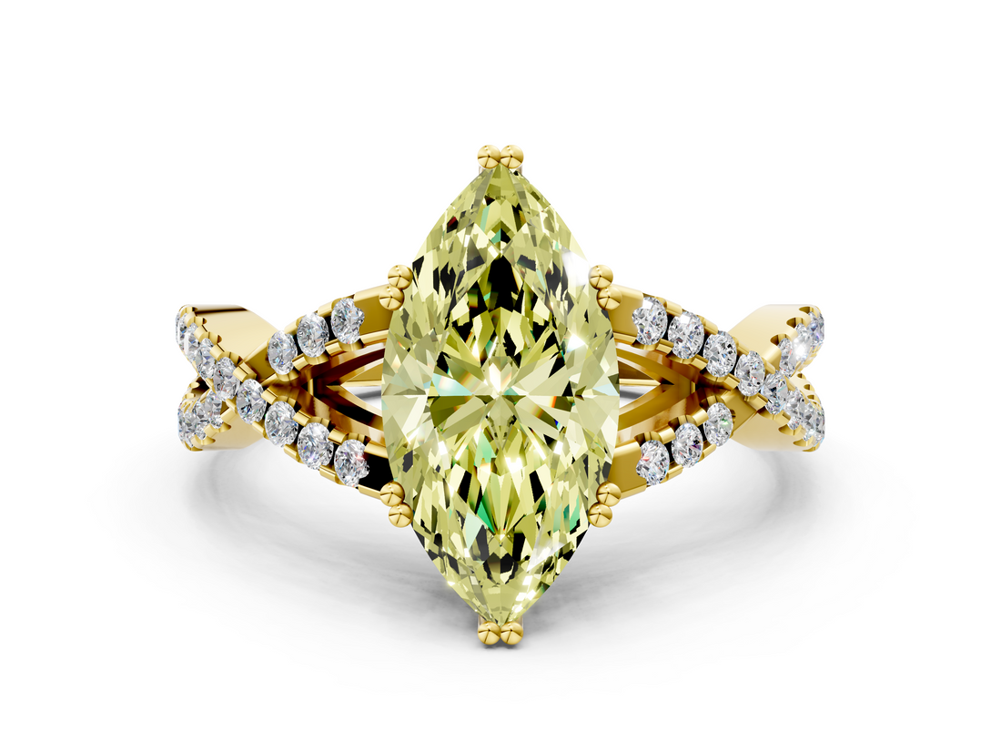 Yellow gold Fancy Yellow Marquise  Solitaire Twist Band with Pavé Setting and Four-Prong Setting