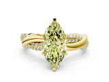 Yellow gold Fancy Yellow Marquise  Solitaire Twist Band with Pave Prong Setting
