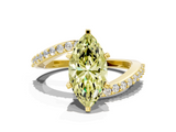 Yellow gold Fancy Yellow Marquise  Solitaire Twist Band with Pave Set Diamonds and Four-Prong Setting