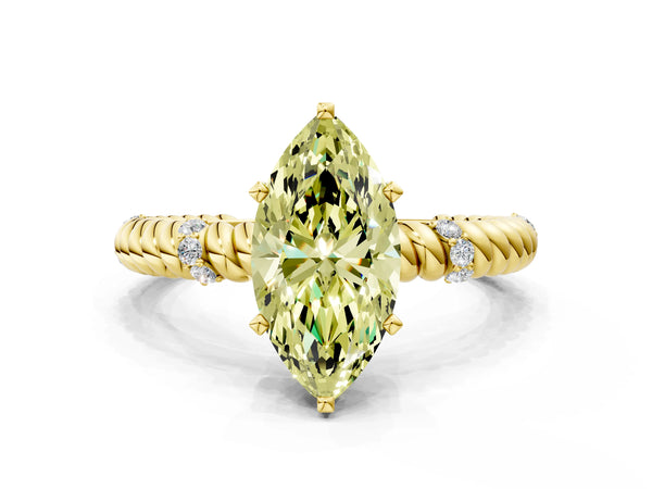 Yellow gold Fancy Yellow Marquise  Solitaire Twisted Band Prong Set Engagement Ring