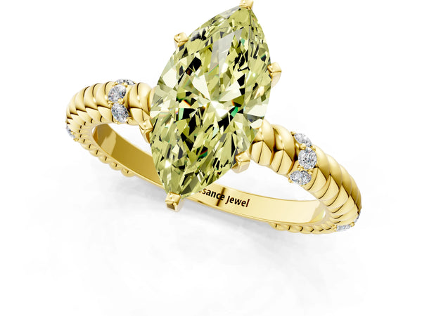 Yellow gold Fancy Yellow Marquise  Solitaire Twisted Band Prong Set Engagement Ring