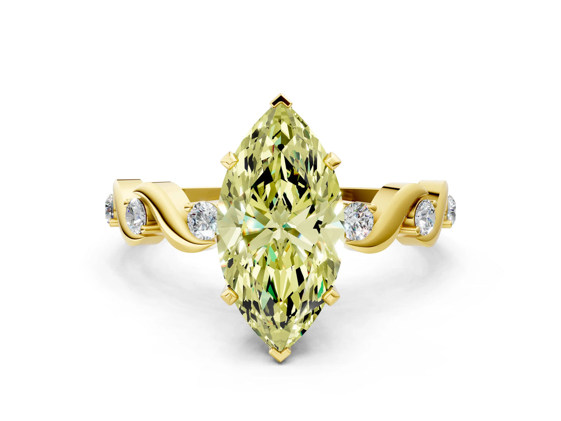 Yellow gold Fancy Yellow Marquise  Solitaire Twisted Band with Prong Setting