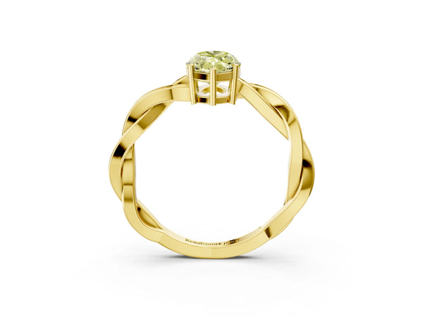 Yellow gold Fancy Yellow Marquise  Solitaire Twisted Pave Diamond Ring with Four-Prong Setting