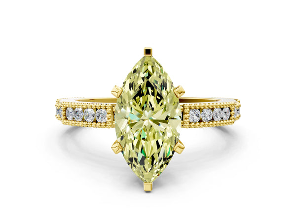 Yellow gold Fancy Yellow Marquise  Solitaire with Pavé Band and Four-Prong Setting
