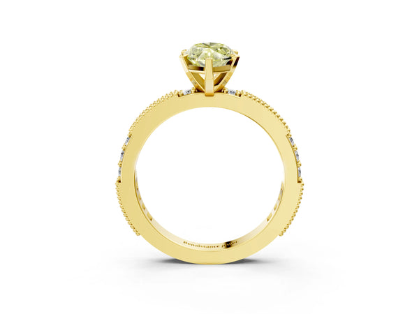 Yellow gold Fancy Yellow Marquise  Solitaire with Pavé Band and Four-Prong Setting