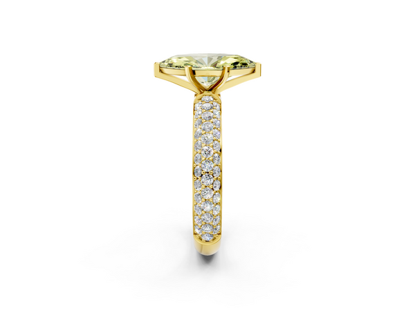 Yellow gold Fancy Yellow Marquise  Diamond Solitaire Ring with Prong Setting and Pavé Band