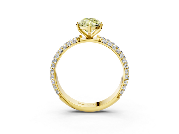Yellow gold Fancy Yellow Marquise  Diamond Solitaire Ring with Prong Setting and Pavé Band