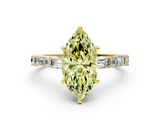 Yellow gold Fancy Yellow Marquise  Solitaire with Side Baguettes and Channel Set Band