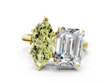 Yellow gold Fancy Yellow Marquise  and Emerald Cut Toi Moi Ring with Prong Setting_34