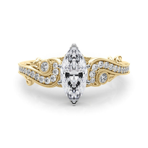 Yellow gold Fancy Yellow Marquise cut Solitaire with Milgrain Pave Band and Four-Prong Setting 1