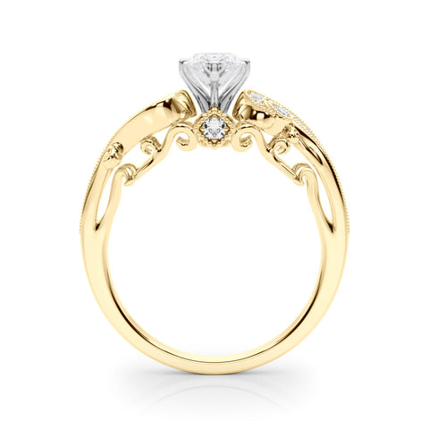 Yellow gold Fancy Yellow Marquise cut Solitaire with Milgrain Pave Band and Four-Prong Setting 2