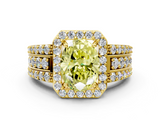 Yellow gold Fancy Yellow Oval -Cut Halo Diamond Ring with Split Shank and Four-Prong Setting_105
